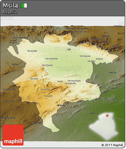 Physical 3D Map of Msila, darken