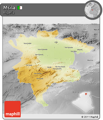 Physical 3D Map of Msila, desaturated