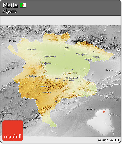 Physical 3D Map of Msila, desaturated