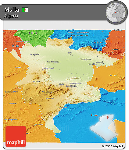 Physical 3D Map of Msila, political outside