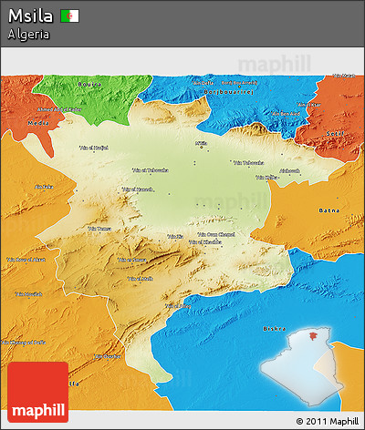 Physical 3D Map of Msila, political outside