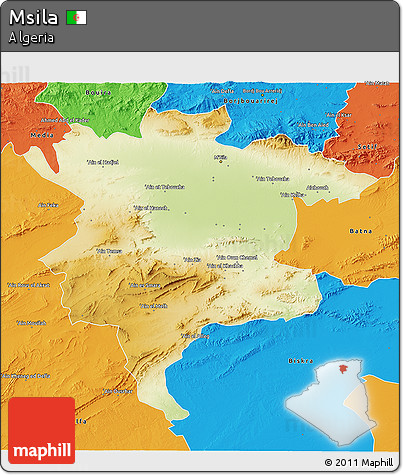Physical 3D Map of Msila, political outside