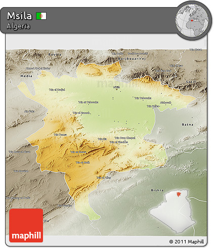 Physical 3D Map of Msila, semi-desaturated