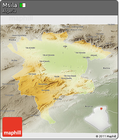 Physical 3D Map of Msila, semi-desaturated