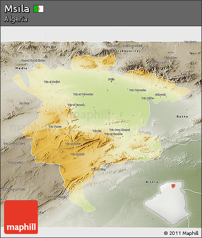 Physical 3D Map of Msila, semi-desaturated