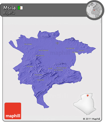 Political 3D Map of Msila, single color outside