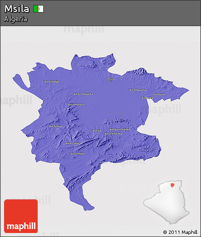 Political 3D Map of Msila, single color outside