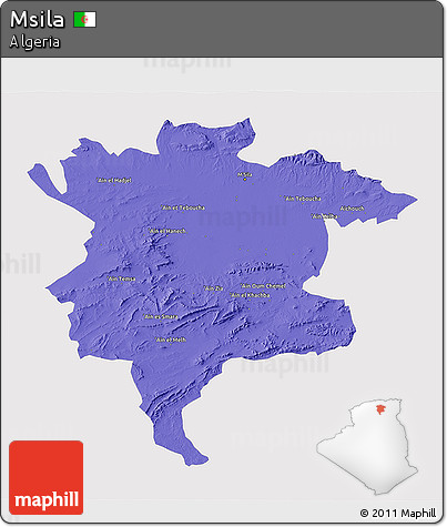 Political 3D Map of Msila, single color outside