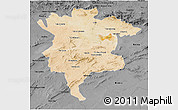 Satellite 3D Map of Msila, darken, desaturated