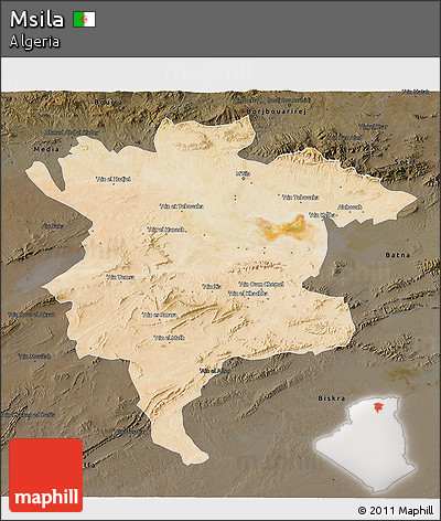 Satellite 3D Map of Msila, darken