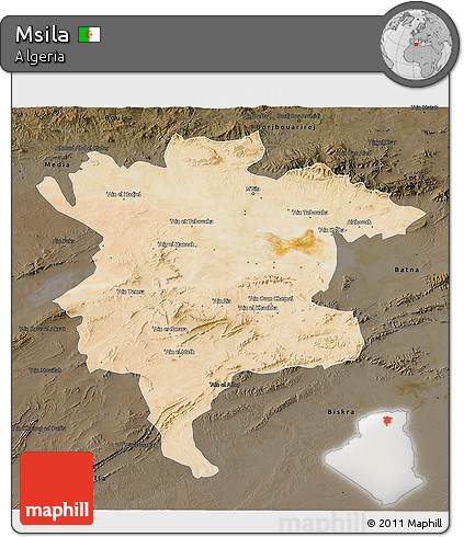 Satellite 3D Map of Msila, darken