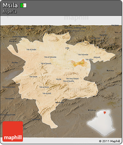 Satellite 3D Map of Msila, darken