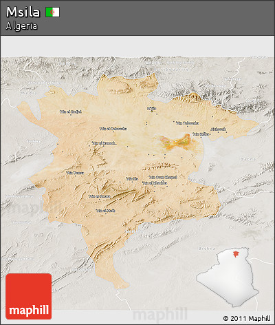 Satellite 3D Map of Msila, lighten, semi-desaturated