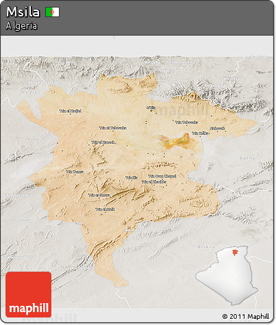 Satellite 3D Map of Msila, lighten, semi-desaturated