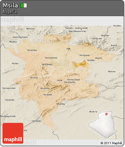 Satellite 3D Map of Msila, shaded relief outside