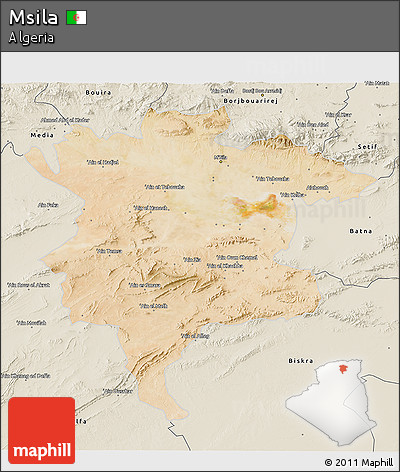 Satellite 3D Map of Msila, shaded relief outside