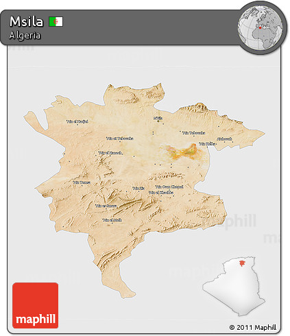 Satellite 3D Map of Msila, single color outside