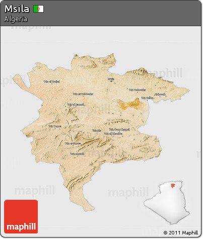 Satellite 3D Map of Msila, single color outside