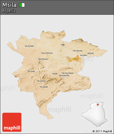 Satellite 3D Map of Msila, single color outside