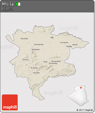 Shaded Relief 3D Map of Msila, cropped outside