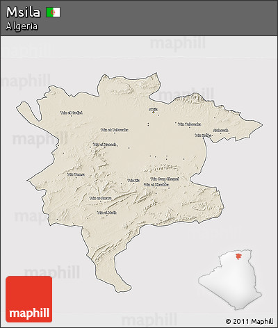 Shaded Relief 3D Map of Msila, cropped outside