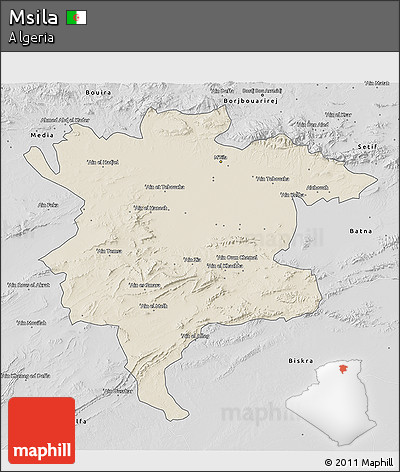 Shaded Relief 3D Map of Msila, desaturated