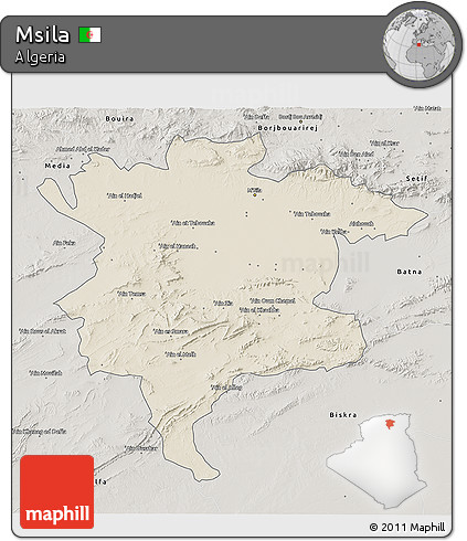 Shaded Relief 3D Map of Msila, semi-desaturated