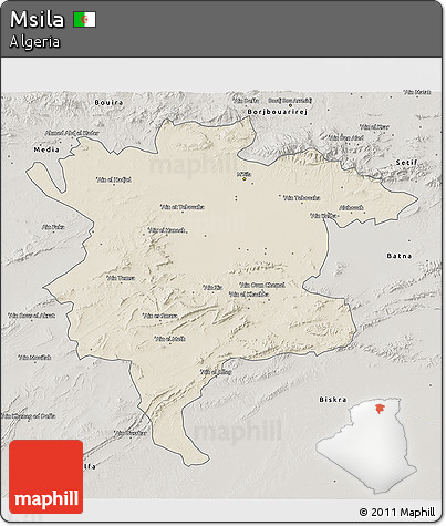 Shaded Relief 3D Map of Msila, semi-desaturated