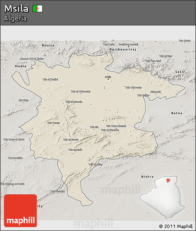 Shaded Relief 3D Map of Msila, semi-desaturated