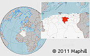 Gray Location Map of Msila, highlighted country, hill shading