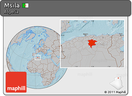 Gray Location Map of Msila, hill shading