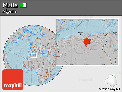 Gray Location Map of Msila, hill shading