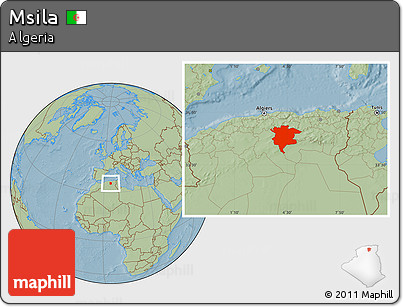 Savanna Style Location Map of Msila, hill shading
