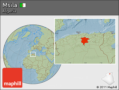 Savanna Style Location Map of Msila, hill shading