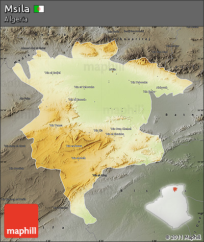 Physical Map of Msila, darken, semi-desaturated