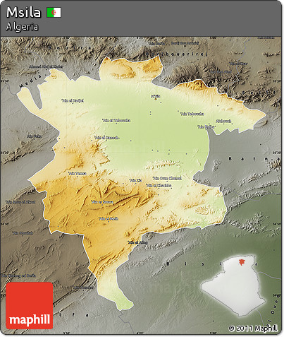 Physical Map of Msila, darken, semi-desaturated