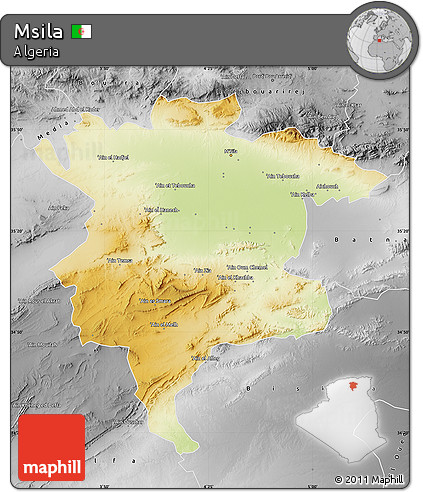 Physical Map of Msila, desaturated