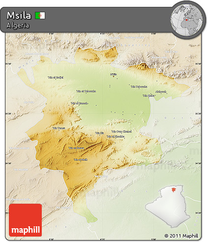 Physical Map of Msila, lighten