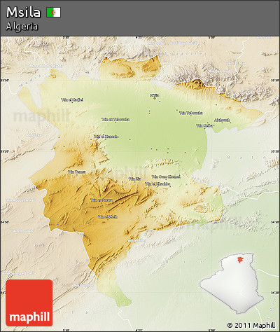 Physical Map of Msila, lighten