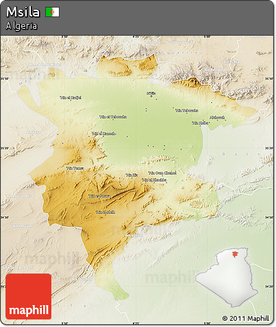 Physical Map of Msila, lighten