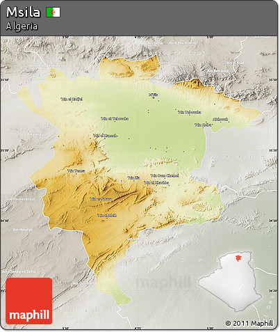 Physical Map of Msila, lighten, semi-desaturated