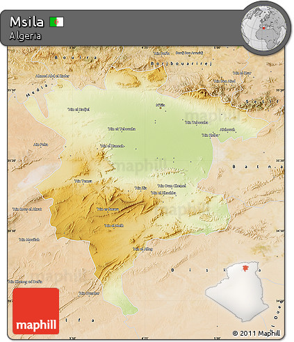 Physical Map of Msila, satellite outside