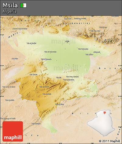 Physical Map of Msila, satellite outside