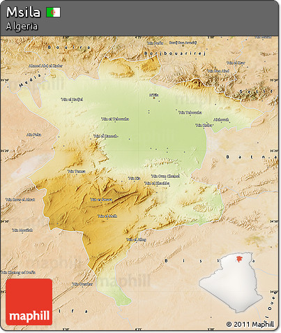 Physical Map of Msila, satellite outside