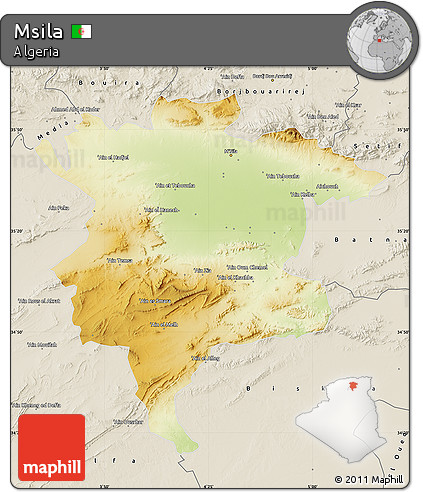 Physical Map of Msila, shaded relief outside