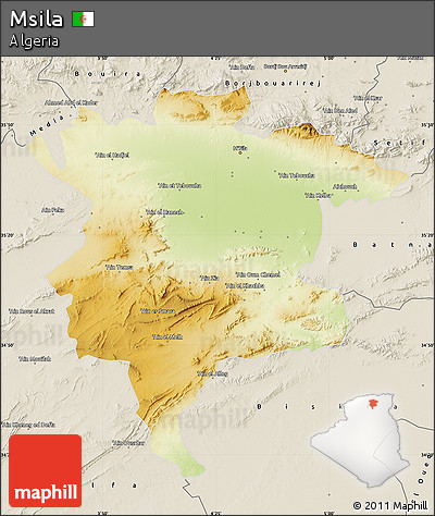 Physical Map of Msila, shaded relief outside