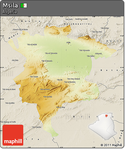 Physical Map of Msila, shaded relief outside