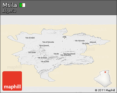 Classic Style Panoramic Map of Msila, single color outside