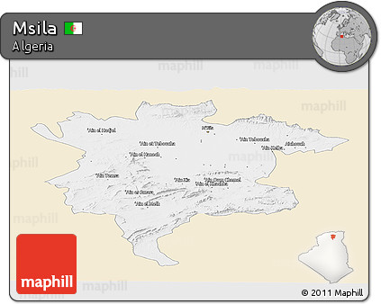 Classic Style Panoramic Map of Msila, single color outside