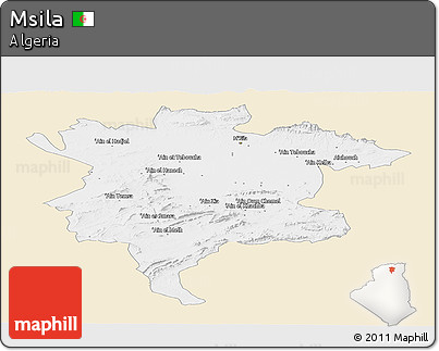 Classic Style Panoramic Map of Msila, single color outside